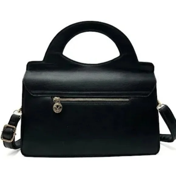 NWT Valentino Orlandi Black Quilted Satchel Top Handle Bag Gold V Logo Clasp - Picture 5 of 11